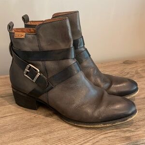 Pikolinos Leather Ankle Boots Booties Silver Buckle Dark Gray Brown EU 41 US 10